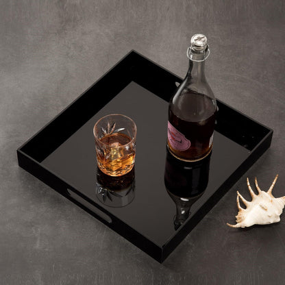 KEVLANG Clear Sturdy Acrylic Serving Tray with Handles-12x16Inch-Serving Coffee,Appetizer,Breakfast,Butler-Kitchen Countertop -Makeup Drawer Organizer-Vanity Table -Ottoman