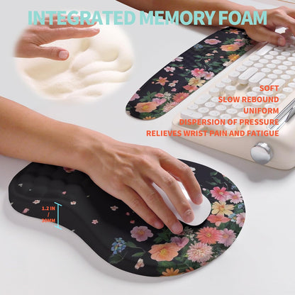 2-in-1 Ergonomic Set, Wave Rise Keyboard Wrist Rest and Massage Bulge Slope Mouse Pad Wrist Support, Cushion Memory Foam Integrated to Relieve Wrist Pain, Black