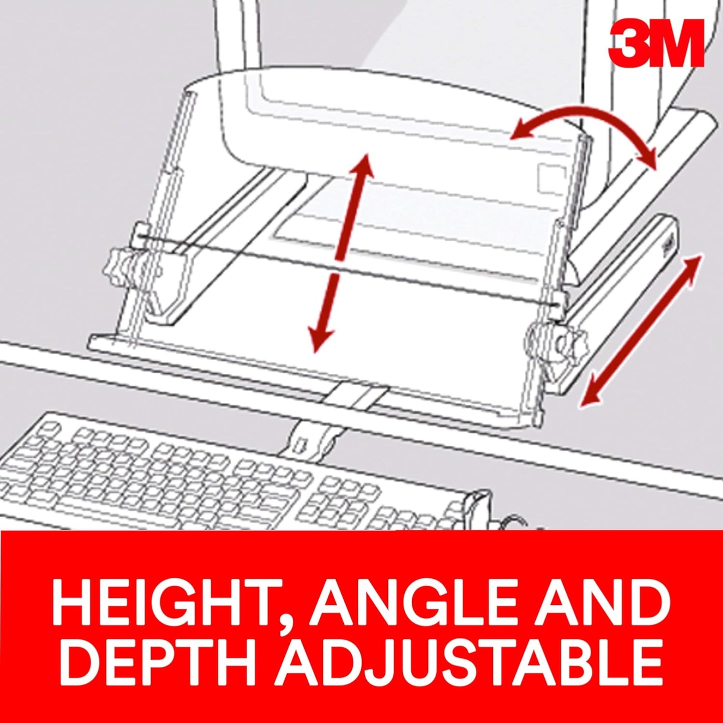 3M Adjustable Document Copy Holder, In-line with Monitor Minimizing Head and Neck Movement, 300 Sheet Capacity Holds Sheets to Books, Elastic Line Guide Keeps Pages Open, 18" Wide, Black (DH640)