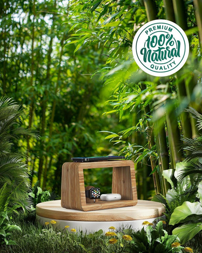 Bamboo Wireless Charging Station with Alarm Clock & Night Light, 3 in 1 Charging Station for iPhone 17/16/15/14/13/12/11 Pro Max/X/Xs, AirPods 4/3 & AirPods Pro 3/2/1/, Apple Watch Series