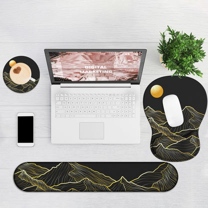 Ergonomic Mouse Pad with Wrist Rest and Keyboard Wrist Rest, Black Mousepad and Wrist Rest for Computer Keyboard, Pain Relief, Non-Slip PU Base, Gel Mouse Pad with Wrist Support for Gaming, Office