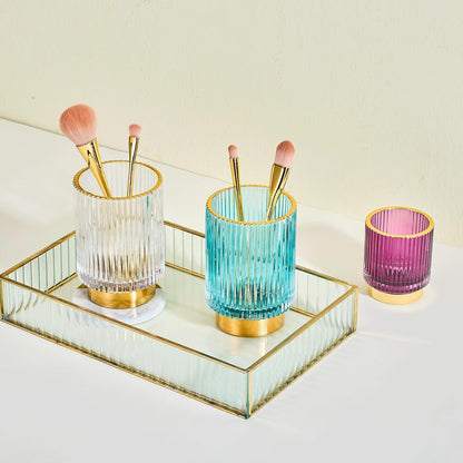 Makeup Brush Holder Organizer,Toothbrush Holders,Desk Pen Pencil Holder,Multifunctional Vintage Glass Brush Cup（L/Green/A3-6-US）