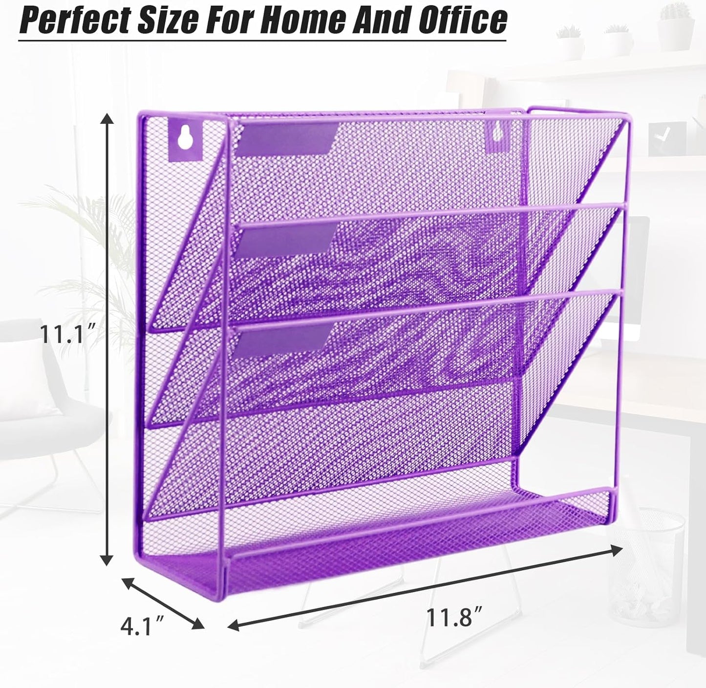 EASEPRES Desk File Organizer Mesh 6-Tier, Hanging Wall Mount Document Organization Stand, Desktop Vertical Mail Paper Folder Holder Rack with Bottom Tray for Office Home Cubicle Countertop, Black