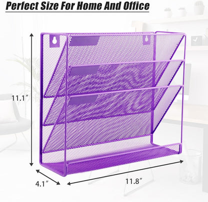 EASEPRES Desk File Organizer Mesh 6-Tier, Hanging Wall Mount Document Organization Stand, Desktop Vertical Mail Paper Folder Holder Rack with Bottom Tray for Office Home Cubicle Countertop, Black