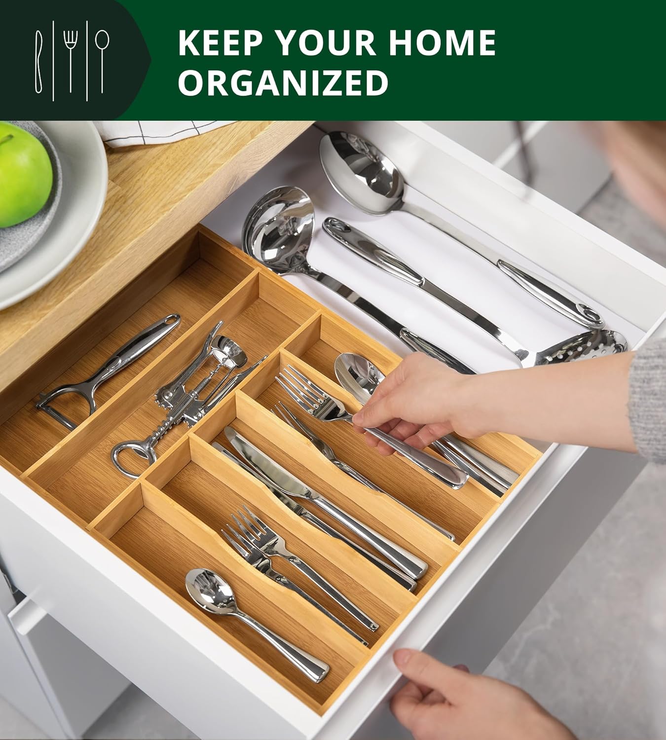 ROYAL CRAFT WOOD Luxury Bamboo Kitchen Drawer Organizer - Silverware Organizer, Utensil Holder & Cutlery Tray Drawer Dividers for Flatware (9 Slot, Natural)