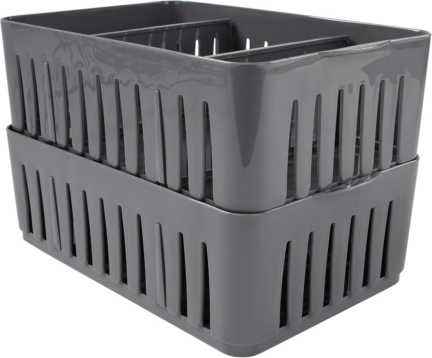 Simplify 4 Compartment Stackable Bin with Adjustable Dividers | Drawer Organizer | Storage Basket | Good for Office | Desk Supplies | Dorm |Bathroom | Accessories | Make Up | Grey