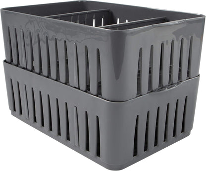 Simplify 4 Compartment Stackable Bin with Adjustable Dividers | Drawer Organizer | Storage Basket | Good for Office | Desk Supplies | Dorm |Bathroom | Accessories | Make Up | Grey