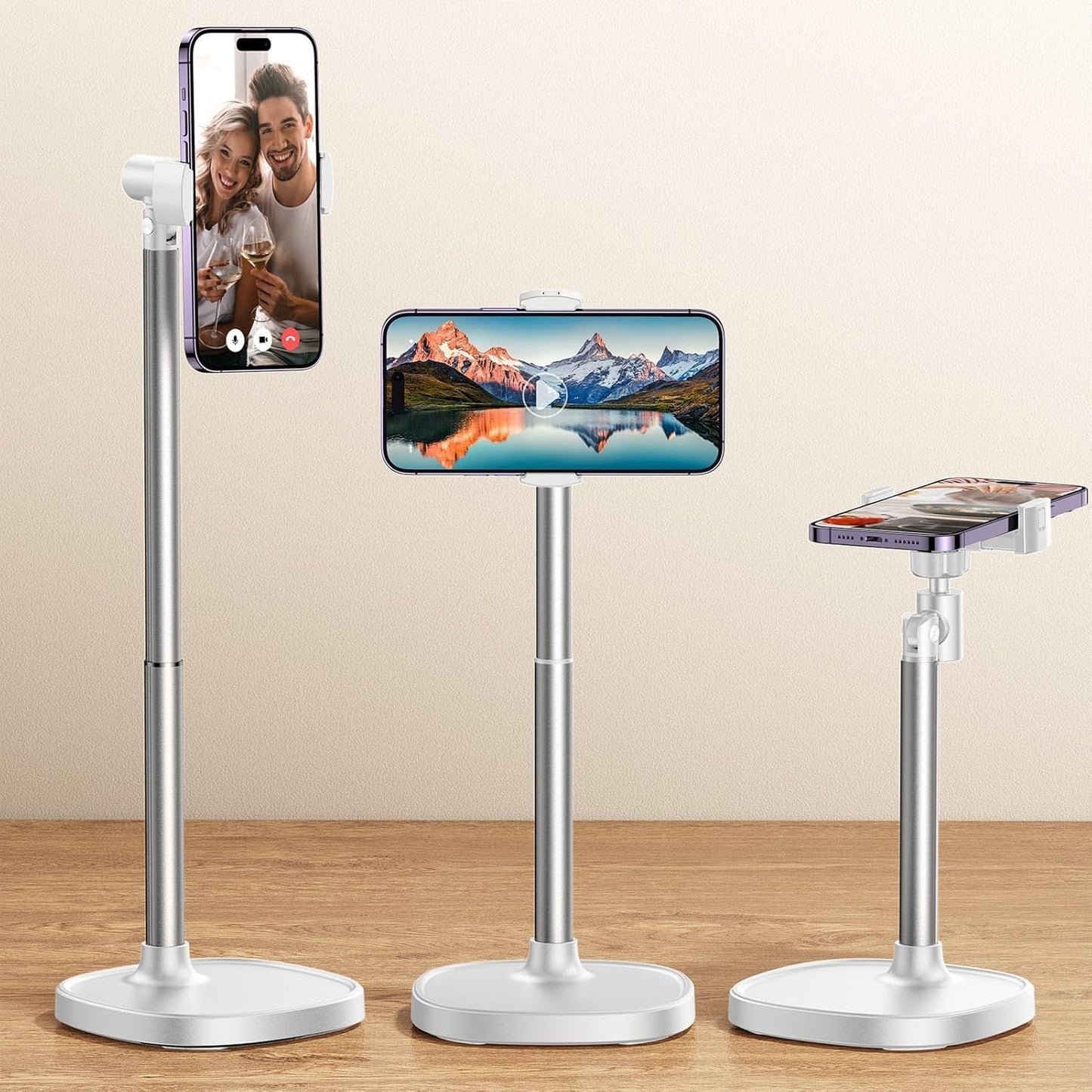 DIMONCOAT Phone Stand for Desk, Angle Height Adjustable Phone Holder for Desk, Aluminum Alloy Universal iPhone Holder, Retractable Cell Phone Stand Recording Office for iPhone 17 16 15 Pro Max S26