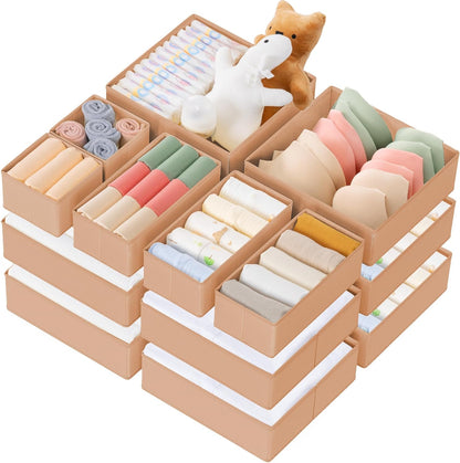 Criusia Drawer Organizer Clothes, 10 Pack Dresser Organizer for Baby Clothes, Underwear, Sock- Foldable Closet Organization and Storage Dividers Bins for Nursery, Bedroom (Beige)