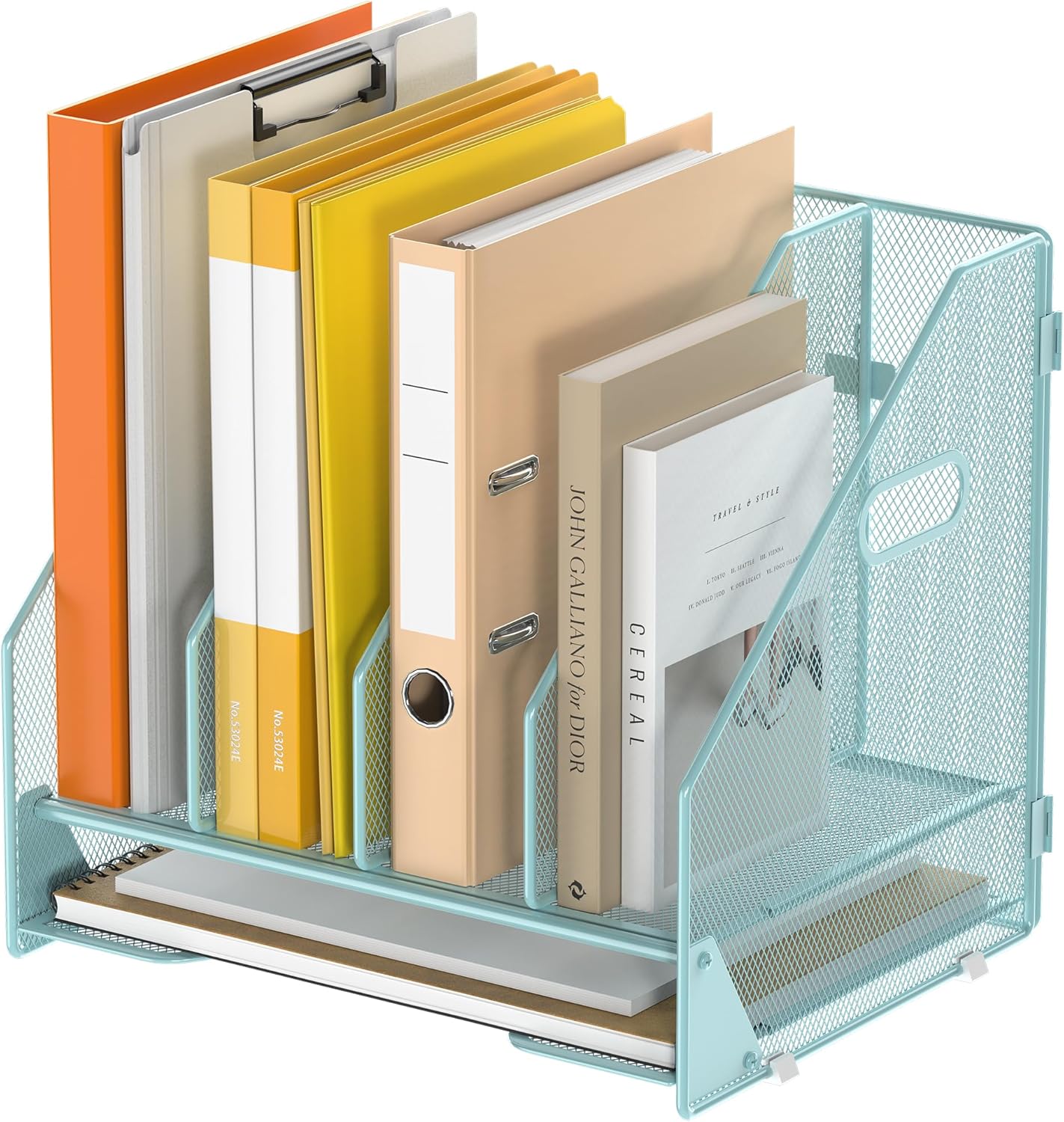 Desk File Folder Holder Organizer-5 Vertical Compartments Racks and Paper Letter Tray,Mesh Magazine File Holder Sorter,Desktop Accessories & Workspace Organizers for Home,Office,School-Black