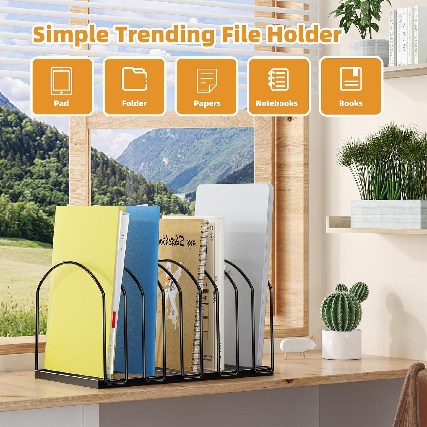 Simple Trending 9 Section Metal File Sorter Organizer for Desk Home Office, Black