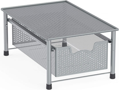 Simple Houseware Stackable 3 Tier Sliding Basket Organizer Drawer, Silver