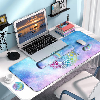 Keyboard Wrist Rest + Mouse Pad with Wrist Support + Desk Mat + Coaster 4 in 1 Set, XXL Large Gaming Mousepad Cute Ergonomic Mouse Pads for Desk Computer Laptop Office Decor-Beach