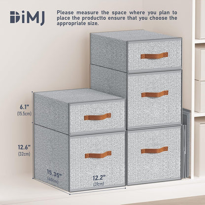 DIMJ Closet Organizers and Storage - Fabric Bins with Drawers for Closet Foldable Clothes Organizers with Clear Window, Stackable Storage Drawers Units for Bedroom, Living Room, 4-Pack, Grey