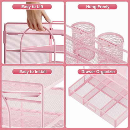 Marbrasse Desk Organizer and Accessories，4-Tier Paper Letter Tray Organizer with File Holder，Desk Accessories & Workspace Desktop Organizers for School Home Office Supplies (Blue)