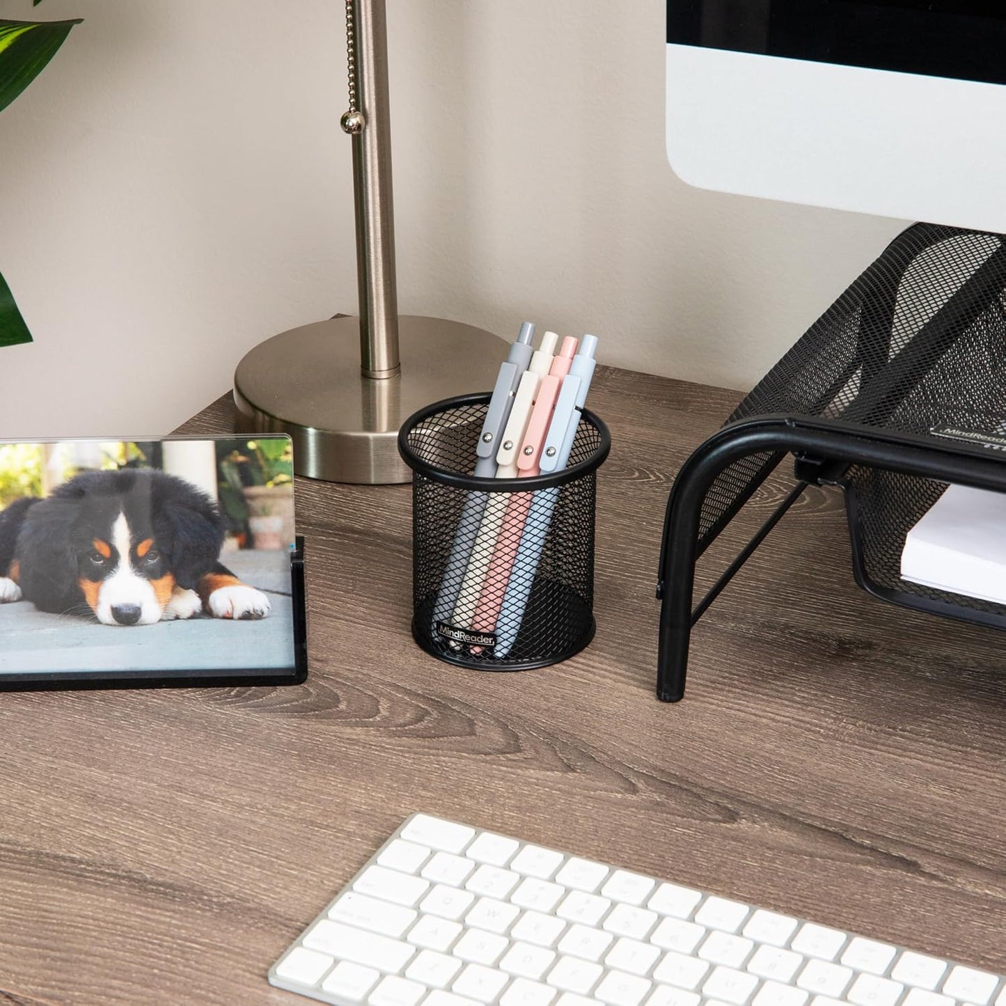 Mind Reader Pen and Accessories Holder, Desktop Organizer, Office, Metal Mesh, 3.5"L x 3.5"W x 3.75"H, Set of 3, Black