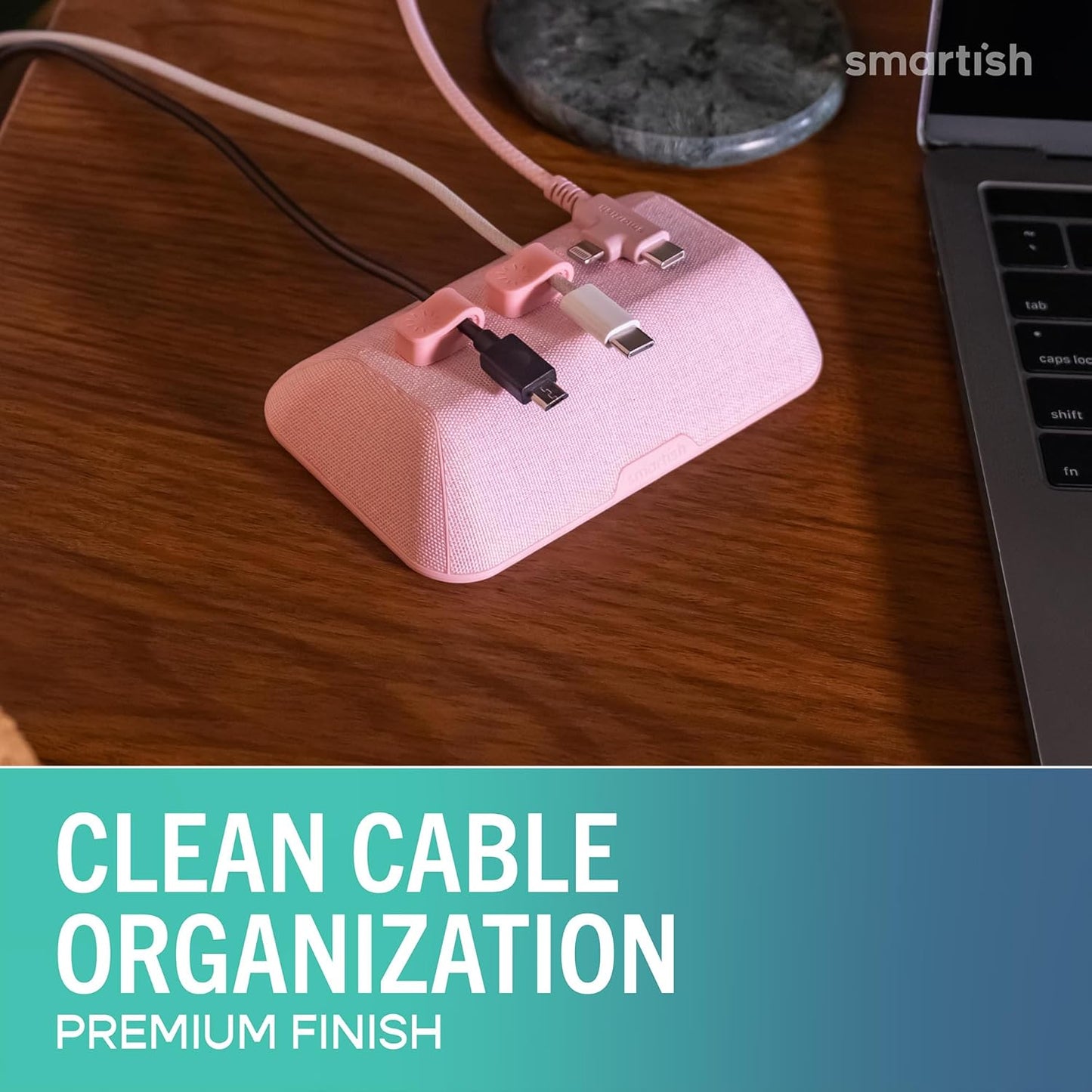 Smartish® Magnetic Cord Holder - Cable Wrangler Organizer with Magnet Clips for Charger Management on Desktop, Nightstand for USB-C + Lightning - Lightly Toasted Beige