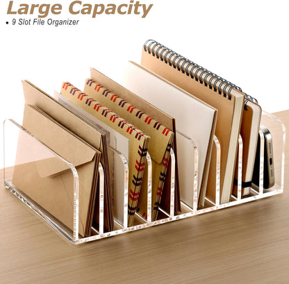 SANRUI Acrylic File Mail Desktop Organizer Sorters,3 Compartments Laddered Clear Desk Letter Organizer Office Document Sorter,Multifunction Envelope Folder Racks Holders for Office,Home, School