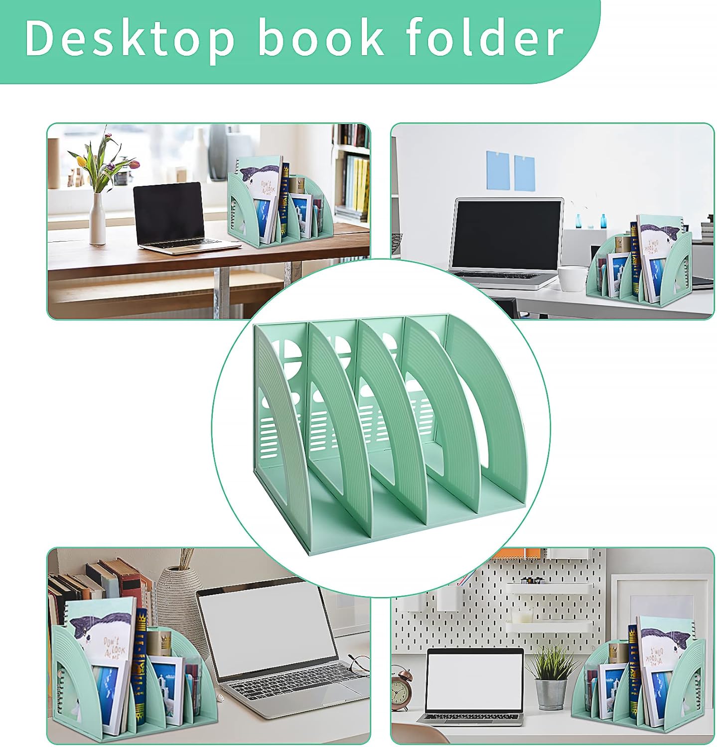 SAYEEC Magazine Holder Sturdy Binder Holder Desk File Sorter Plastic File Folder Organizer Stand Book Shelf Dividers Vertical Storage Rack Desktop Bookshelf Display Box for Office School Home (Black)