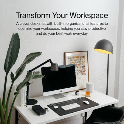 Orbitkey Premium Leather Desk Mat Slim | Multi-Purpose & Waterproof Table Protector Accessory for Work Home Gaming Office Keyboard Mat Organizer | 31.4" L x 12.2" W x 0.19" H, Anti-Slip, Stone Finish