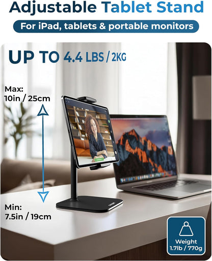 COOPER TabStand, 20" Tall iPad Stand for Desk, Portable Monitor Holder up to 17" Holds 4.4lb, Desktop Tablet Stand, Tablet Mount, Apple iPad Holder for Desk, for Samsung, Kindle, Fire (Night Black)