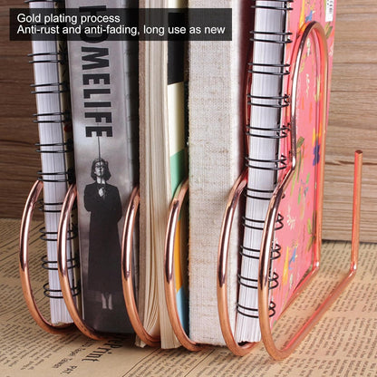 Folder Holder for Desk, Heart Shaped Desk File Organizer Vertical File Holder, 5 Slots Iron Gold File Holder, Telescopic Book File Organizer Stand for Desk File, Gold