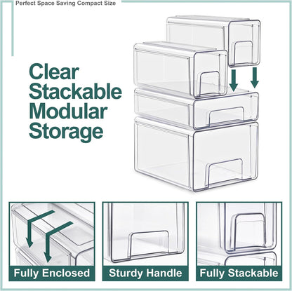 Sorbus Medium Clear Stackable Storage Drawers – 2-Pack Plastic Organizer Bins with Handles – Pull-Out Stackable Drawers for Bathroom Closet, Medicine, Cabinet, Pantry Storage, Baby Bottle Organizer