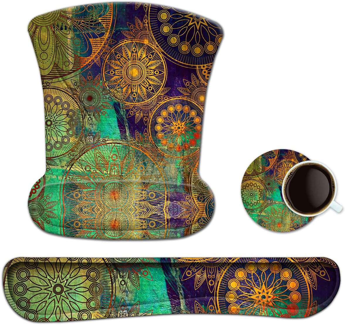 Keyboard Wrist Rest Pad Ergonomic Mouse Pad Set, ToLuLu Gel Mouse Pad Wrist Support for Computer Laptop, Mousepad Keyboard Wrist Support with Memory Foam for Easy Typing Pain Relief, Van Gogh Painting