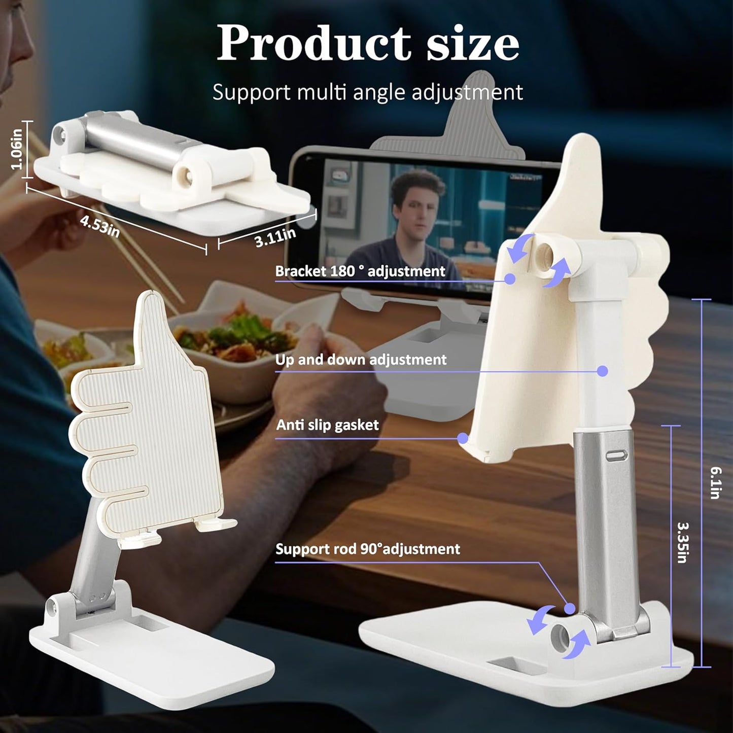 Mother's Day 2 Pack Black&Pink Thumbs Up Foldable Cell Phone Stand Holder for Desk,Adjustable Silicone Anti-Slip Compatible with All Mobile Phones,Cool Gadgets Fun Desktop Accessory