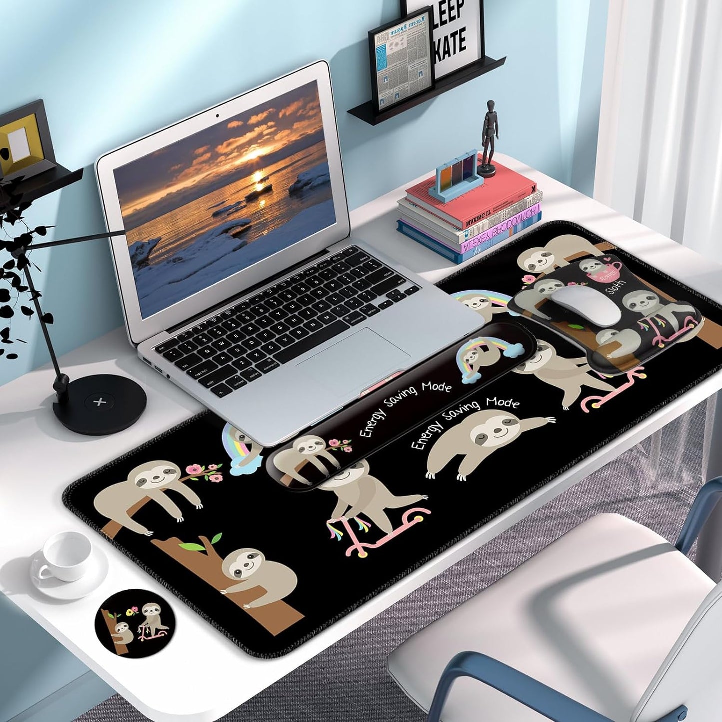 Desk Mat Set + Keyboard and Mouse Pad with Wrist Rest Support,4-in-1 Large Mousepad Computer Mats for Desktop Home & Office-Purple Butterflies