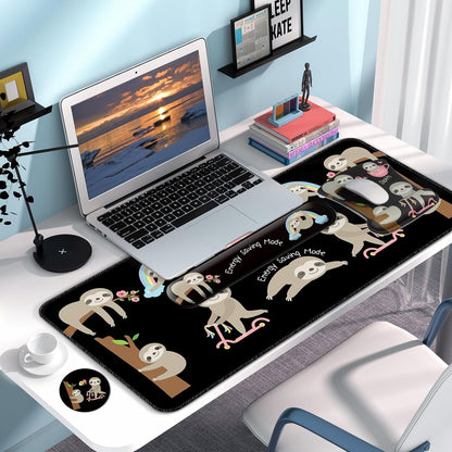Desk Mat Set + Keyboard and Mouse Pad with Wrist Rest Support,4-in-1 Large Mousepad Computer Mats for Desktop Home & Office-Purple Butterflies