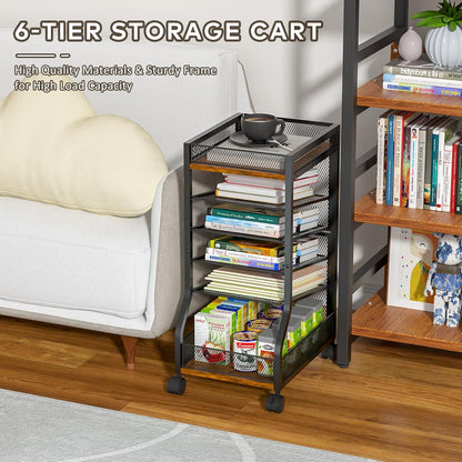 keomaisyto 6-Tier Rolling File Cart with Drawer, Under Desk Storage with Paper Letter Sliding Trays, Standing File Organizer with Wheels, Slim Workspace Organizers for Office/Home/School/Study