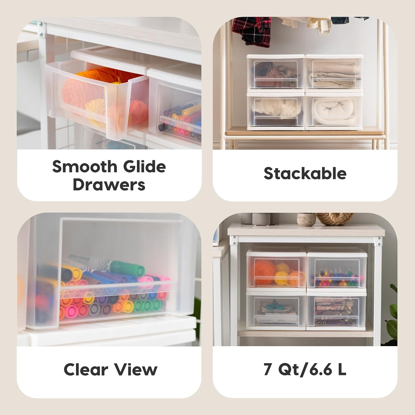 IRIS USA 47 Qt. Extra-Large Stackable Storage Drawer Plastic Drawer Organizer with Clear Doors, for Pantry Bedroom Closet Kitchen Under-Sink Home and Office De-Clutter Shoes and Crafts, White, 2-Pack