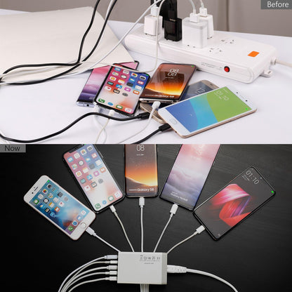 Pezin & Hulin Cell Phone Charging Stations, Bamboo Dock Organizer for Multi Devices, Tablets, Smart Watch, with Pack 5 Cables, No Power Charger Supply