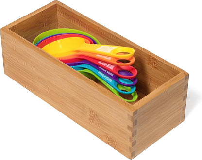 Lipper International Bamboo Wood Utensil Holder Storage Box for Cooking Tools, Makeup, or Office Supplies, 4" x 9 1/4" x 3"