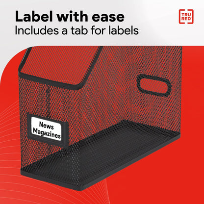 TRU RED Metal Magazine File Organizer, Black – Top‑Loading Desktop File Holder with Handle, Holds Up to 1000 Sheets