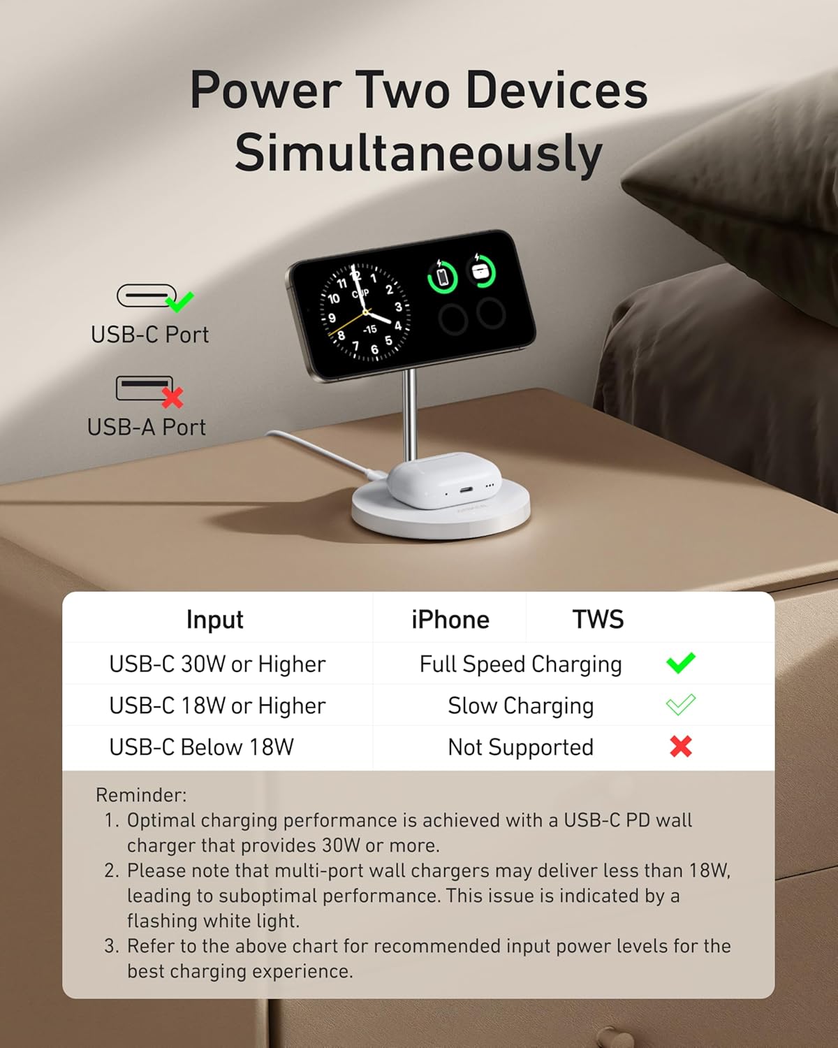 Anker MagSafe Compatible MagGo Charger Stand, iPhone 17 Wireless Charger, 2-in-1 Charging Station, Qi2 Certified 15W Fast Charging, for iPhone 17/16/15/14/13/12, AirPods Pro (Black, No Adapter)