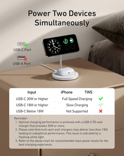 Anker MagSafe Compatible MagGo Charger Stand, iPhone 17 Wireless Charger, 2-in-1 Charging Station, Qi2 Certified 15W Fast Charging, for iPhone 17/16/15/14/13/12, AirPods Pro (Black, No Adapter)