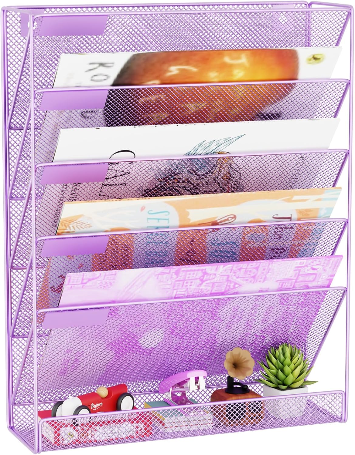 Wall File Organizer Holder Mesh Hanging Paper Document Holder,Vertical 6 Pocket Tier for Office Home, Black