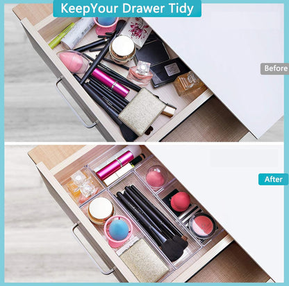 DCA 6 Pack Clear Drawer Organizer, Acrylic Drawer Storage Trays, Storage Bins for Makeup, Cosmetics, Jewelries, Utensils, Gadgets, Office
