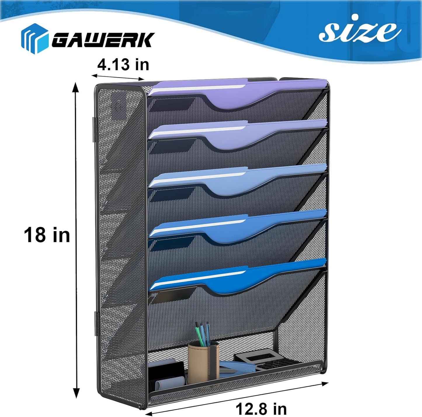 Gawerk 5 Tier Hanging Wall File Organizer, Mesh Mail Paper Orgnization Hanging File Folder Holder for Home Office, Black