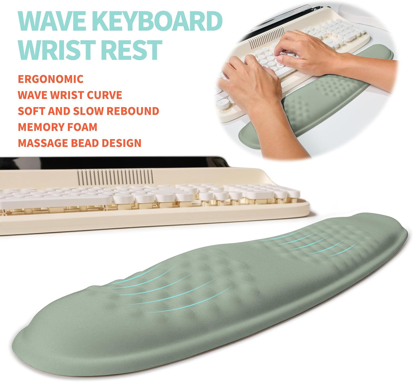 2-in-1 Ergonomic Set, Wave Rise Keyboard Wrist Rest and Massage Bulge Slope Mouse Pad Wrist Support, Cushion Memory Foam Integrated to Relieve Wrist Pain, Black