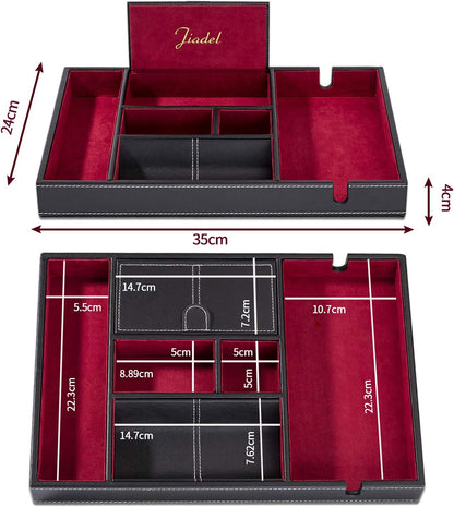Leather Valet Tray for Men - EDC Catch All, Dresser Organizer, Jewelry & Wallet Desk Accessory, Bedside Entryway Key Catchall