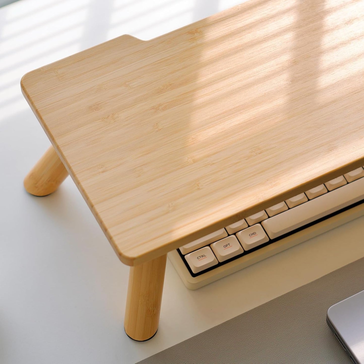 Bamboo Monitor Stand Riser with Cable Routing Slot, Ergonomic Computer Shelf for Desk, Natural Wood Desktop Organizer for Monitor Laptop Printer, Home Office Accessory