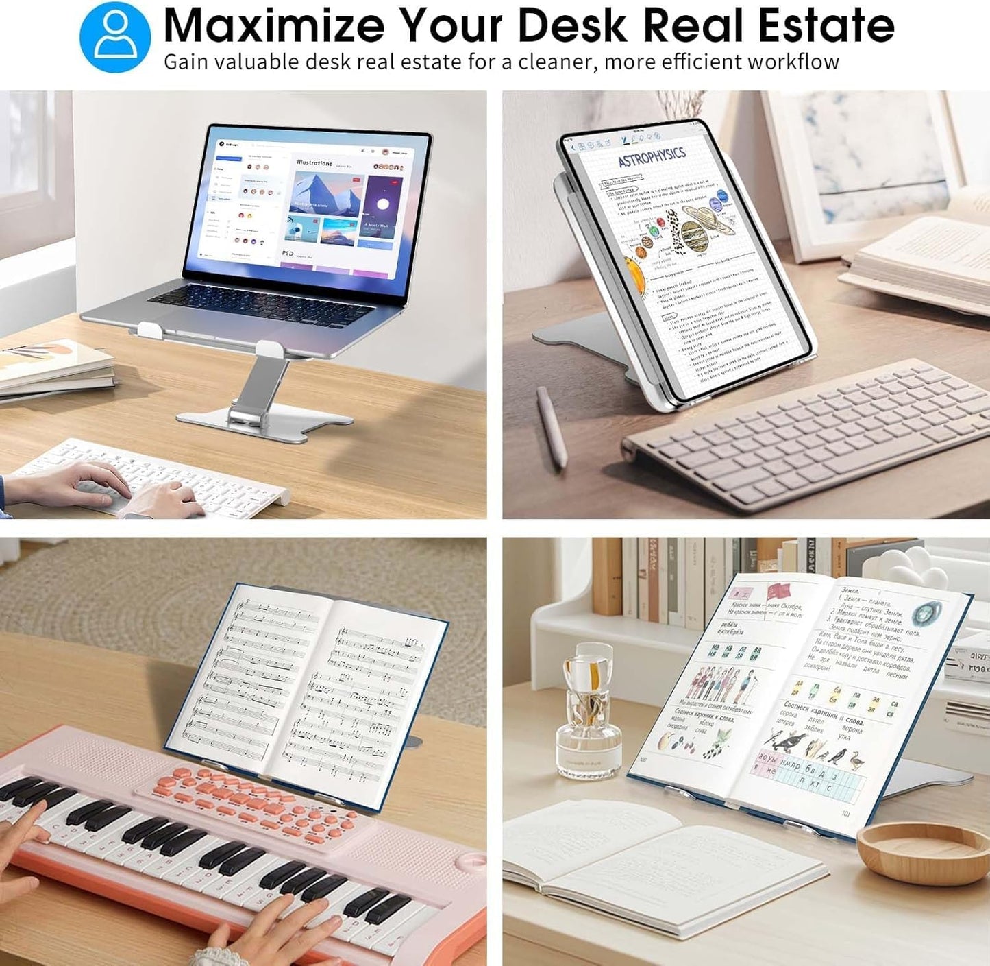 LRLKFX Laptop Stand Portable Foldable Aluminum Laptop Riser Height Adjustable Ergonomic Holder for Desk Compatible with MacBook Air Pro, Dell, HP, Lenovo & More 10-15.6" - Silver