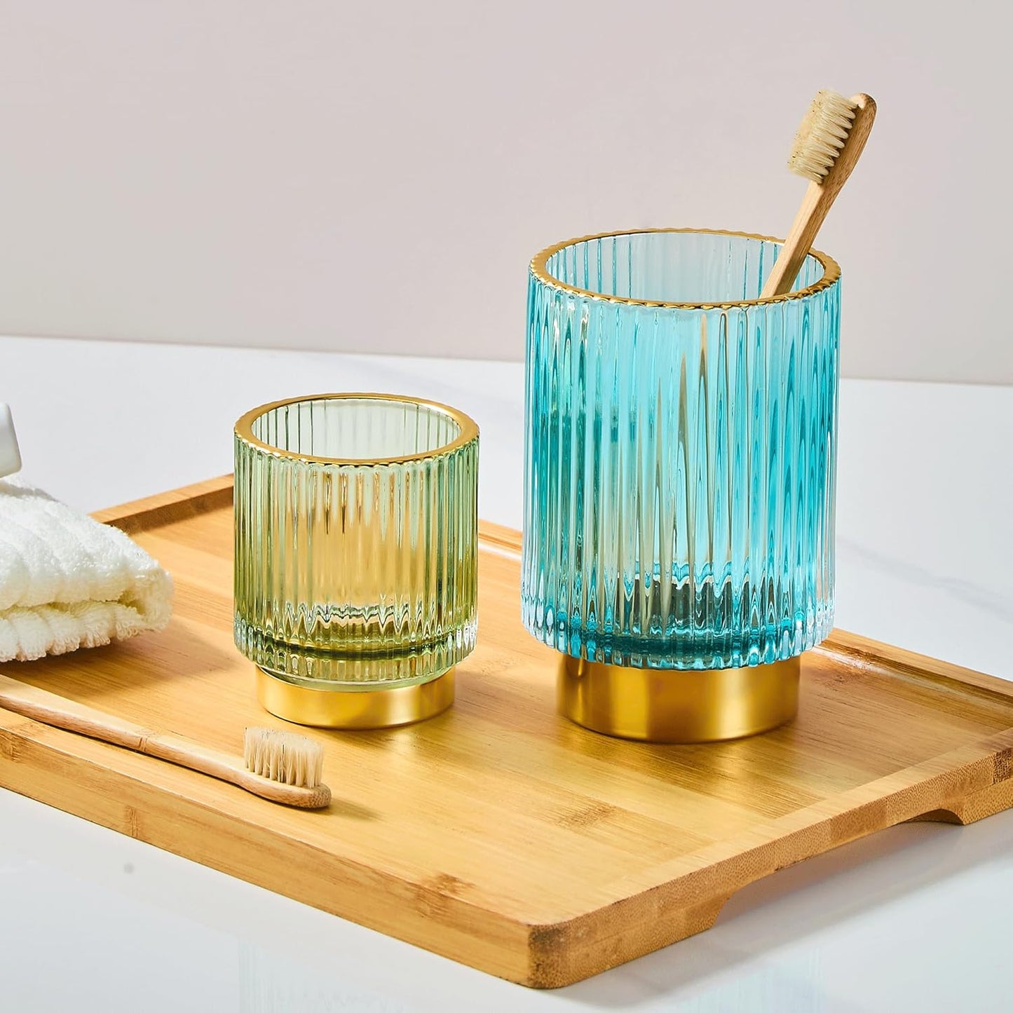 Makeup Brush Holder Organizer,Toothbrush Holders,Desk Pen Pencil Holder,Multifunctional Vintage Glass Brush Cup（L/Green/A3-6-US）