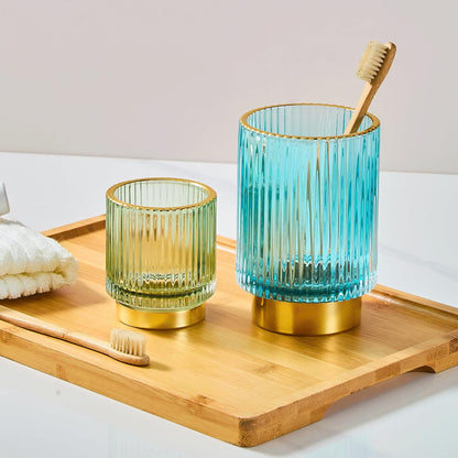 Makeup Brush Holder Organizer,Toothbrush Holders,Desk Pen Pencil Holder,Multifunctional Vintage Glass Brush Cup（L/Green/A3-6-US）