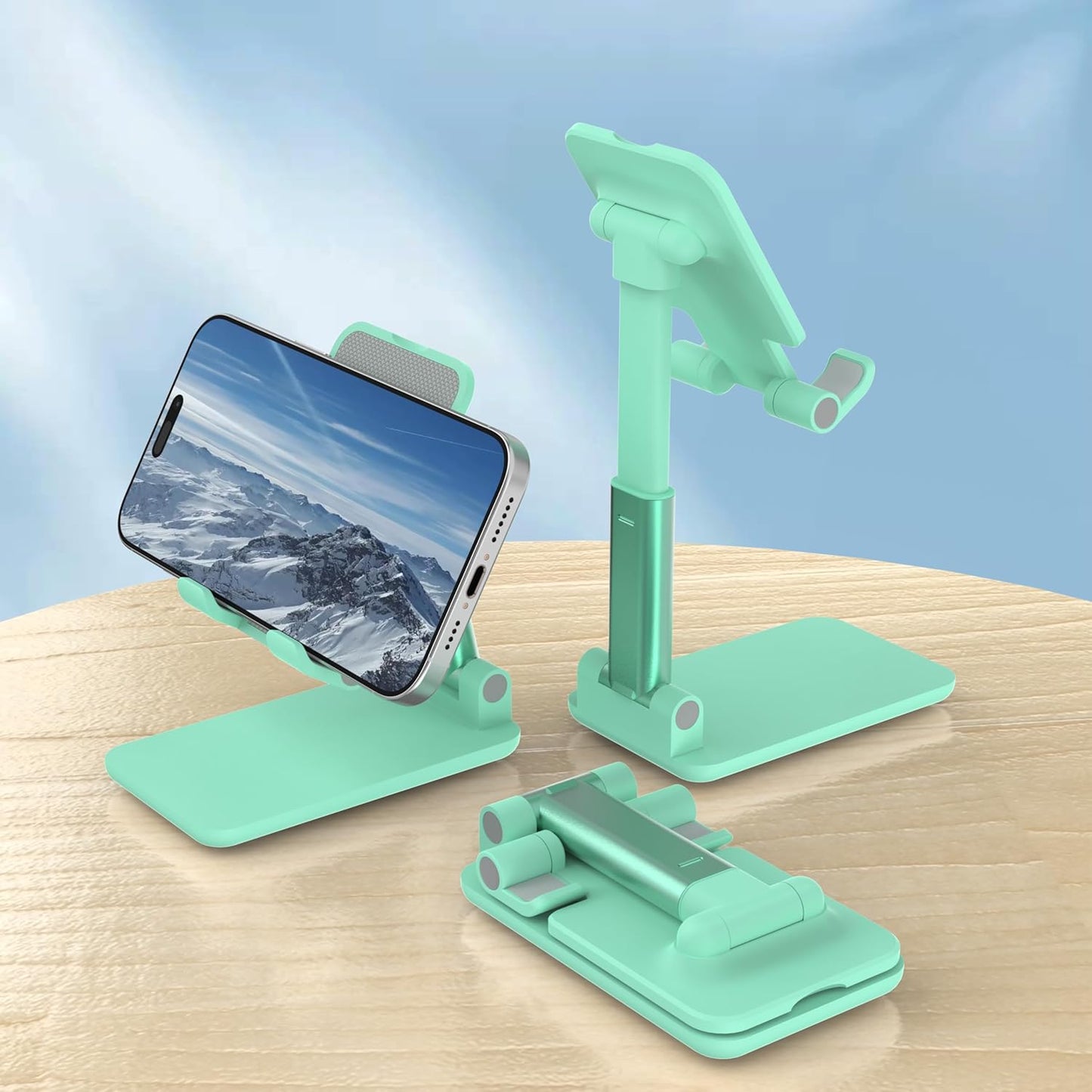 Cell Phone Stand, Adjustable Angle and Height Cell Phone Holder for Desk, Foldable and Portable, Anti-Slip Silicone Pad, Compatible with All Mobile Phones and 4-8 Inch Devices, Pink
