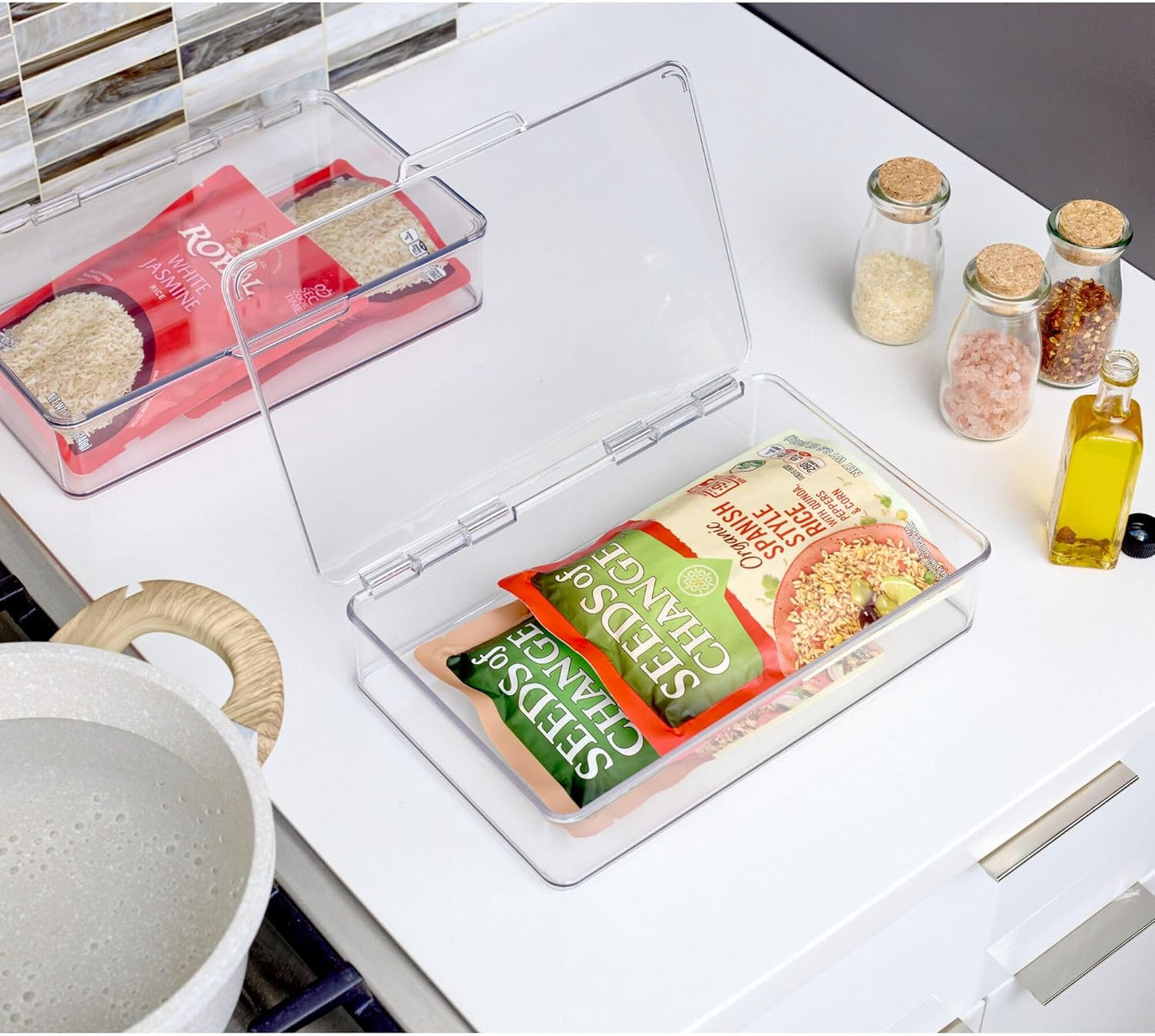 iDesign Kitchen Binz BPA-Free Plastic Stackable Organizer Box with Lid - 7.26" x 10.75" x 2.37", Clear