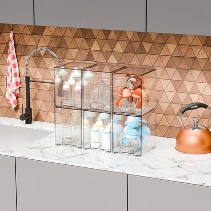 Yieach Clear Stackable Storage Drawers - Set of 6 - Acrylic Drawers,Bathroom Organizer Bin and Plastic Makeup Organizer,Clear Stacking Brightroom Storage Boxes for Vanity,Cabinet,Pantry Organization